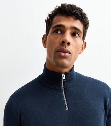 Men's Jack & Jones Navy Half Zip Jumper New Look