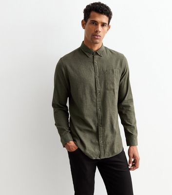 Men's Jack & Jones Khaki Regular Long Sleeve Shirt New Look