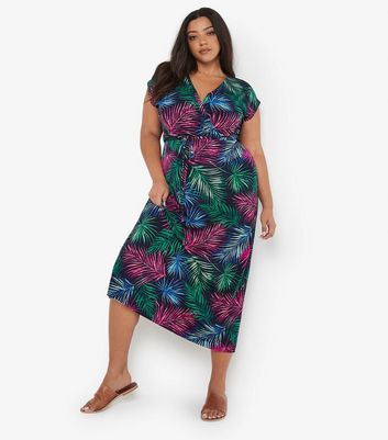 Ax paris curve tropical wrap dress best sale