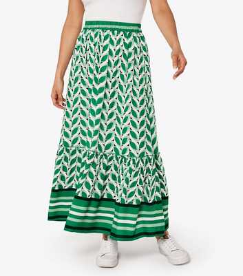 Apricot Green Leaf Geo Print Midi Skirt