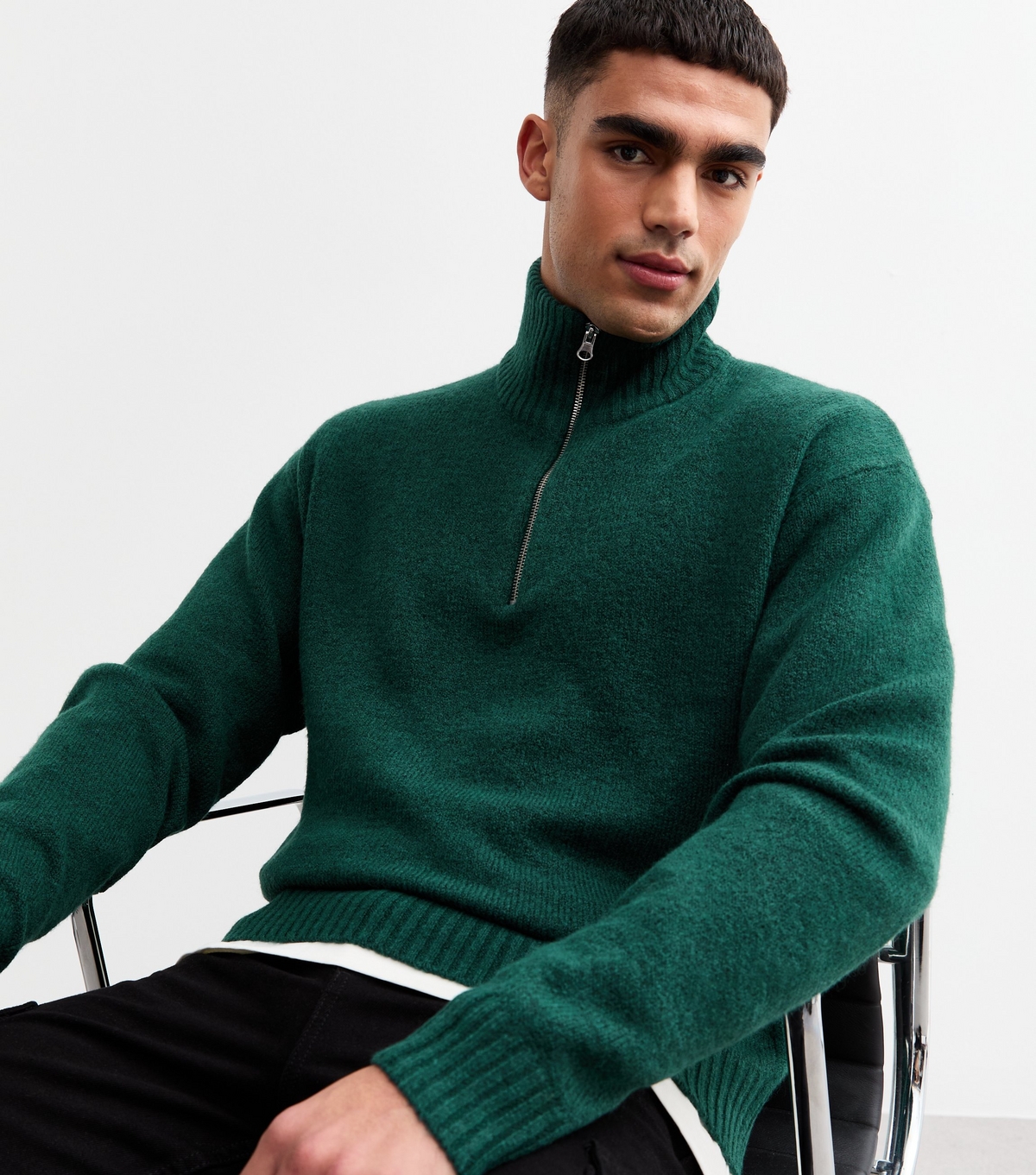 Men's Green High Neck Half Zip Jumper Jack & Jones New Look