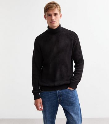 Mens black ribbed roll neck jumper best sale