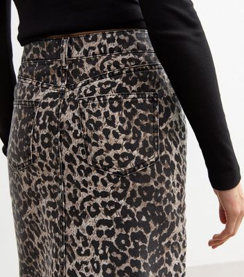 Leopard print denim midi skirt best sale