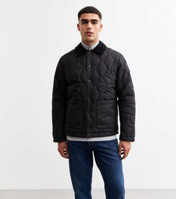 Jack & Jones Black Corduroy Collar Quilted Jacket