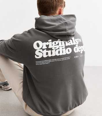 Jack & Jones Washed Grey Printed Hoodie