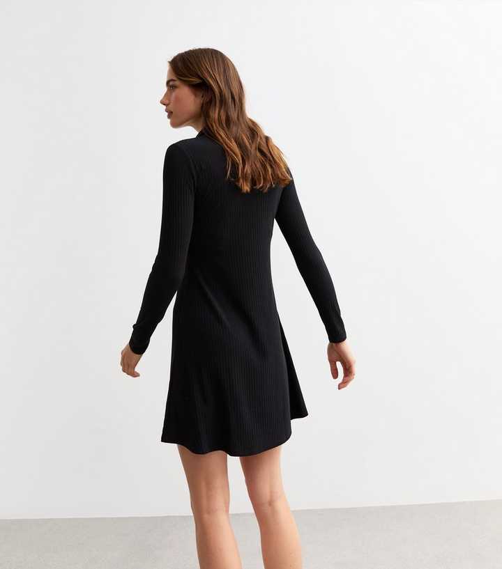 black jersey skater dress City Studios Juniors' Sheer-Long-Sleeve Skater Dress