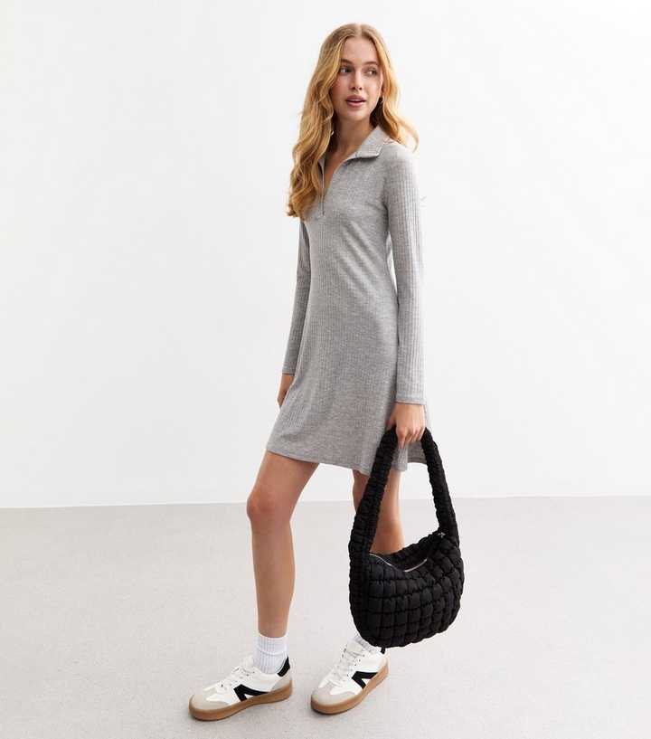 chinese dress ladies Cozy Prep Collared Long Sleeve Knit Skater Dress