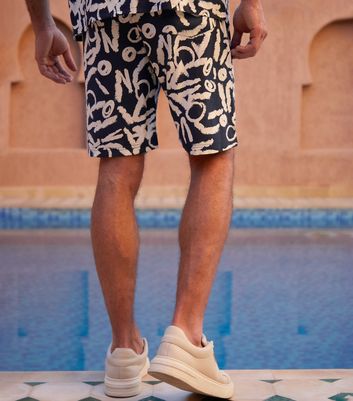 Men's Threadbare Navy Abstract-Print Shorts New Look