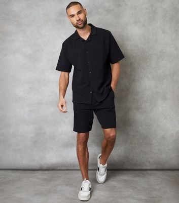 Men's Threadbare Black Textured Cotton Shorts New Look