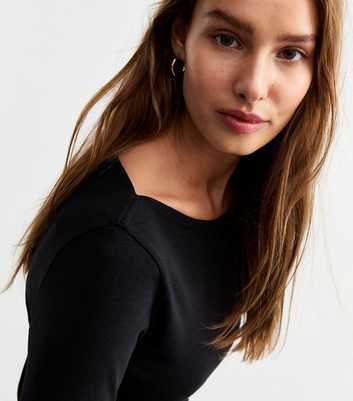 Black Boat Neck Cropped Sleeve Top