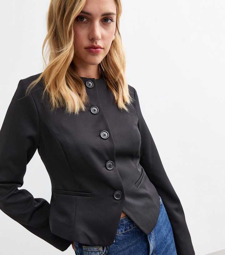 Black Crew Neck Tailored Jacket
