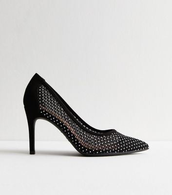 Wide Fit Black Mesh Embellished Court Shoes New Look