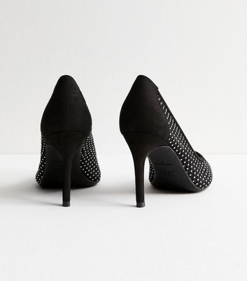 Wide Fit Black Mesh Embellished Court Shoes New Look