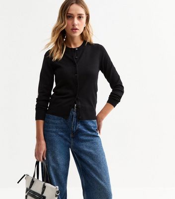 トップス OUAT 011- BLACK OFFICE CREWNECK CARDIGAN black-crew-neck-button-up-