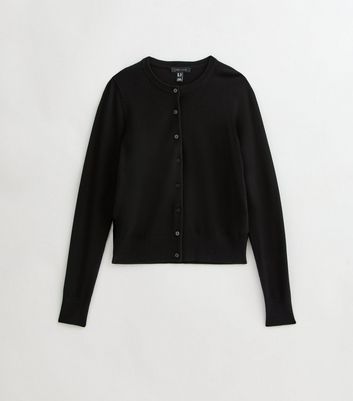 Black Crew Neck Button Up Cardigan | New Look
