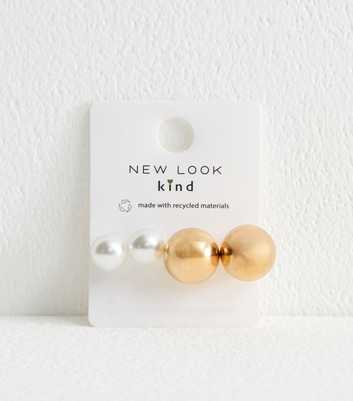 Pack of 2 Gold Tone Faux Pearl Stud Earrings