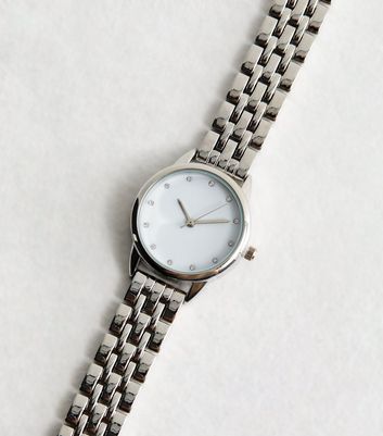 Silver Tone Crystal Watch New Look