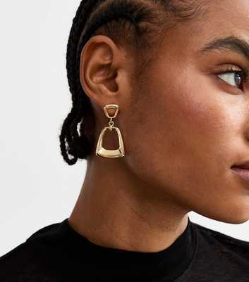 Gold Tone Geometric Chain Drop Earrings 