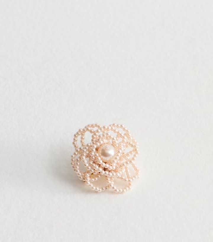 Cream Faux Pearl Floral Brooch 