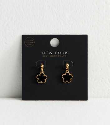 18ct Gold Plated Black Flower Earrings 