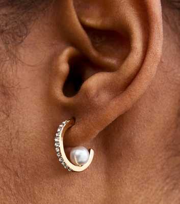 18ct Gold Plated Faux Pearl And Diamanté Hoop Earrings