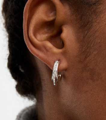 Silver Plated Diamanté Triple Hoop Earrings