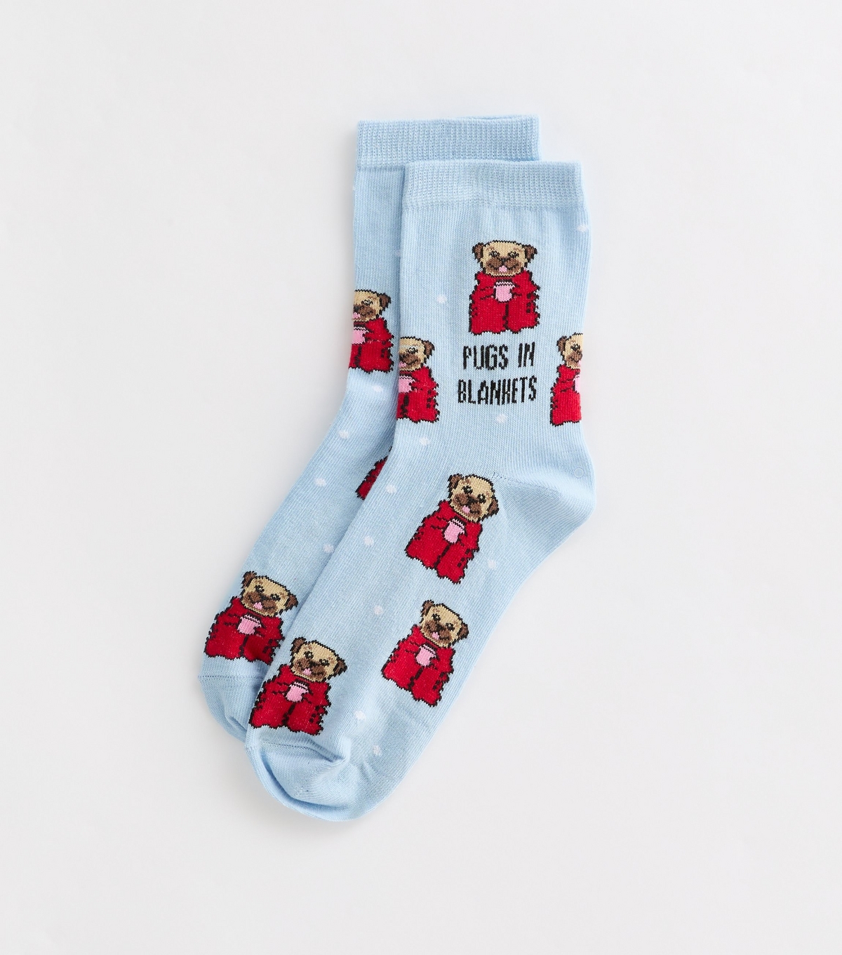 Blue Christmas Pugs In Blanket Socks New Look