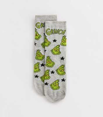 Grey Christmas Grinch Illustration Socks