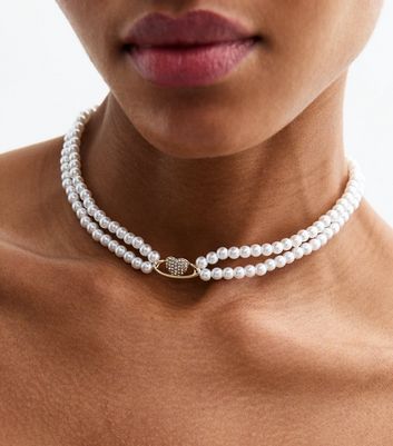 Gold Tone Faux Pearl Choker Necklace | New Look