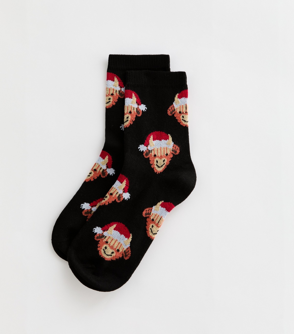 Black Christmas Highland Cow Socks New Look