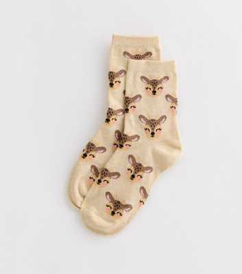 Cream Christmas Reindeer Socks