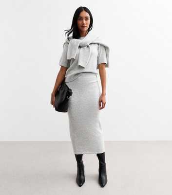 Grey Knitted Midi Skirt