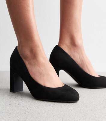 Wide Fit Black Faux Suede Court Shoes