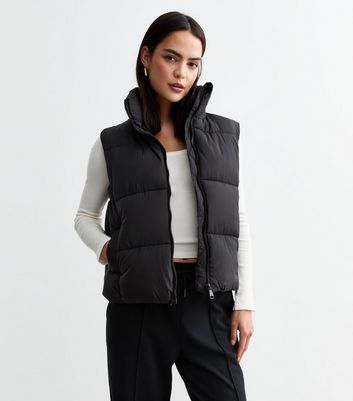 Oversized Black Puffa Gilet Zara Womens Faux Leather Black Gilet