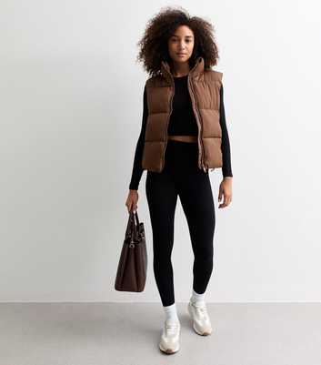 Brown Oversized Crop Puffer Gilet