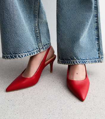 Red Wide Fit Patent Heeled Slingback Court Shoes