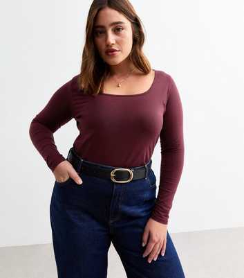 Curves Burgundy Square Neck Top