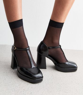 Black t bar court shoes on sale