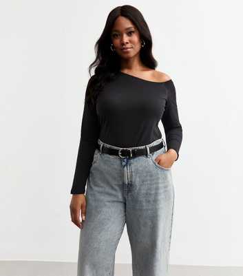 Curves Black Asymmetric Off Shoulder Top