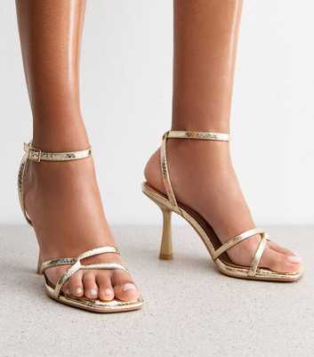 Gold Intertwined Strap Faux Leather Heeled Sandals