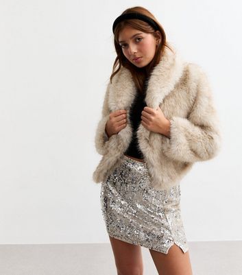 Tan faux fur coat online