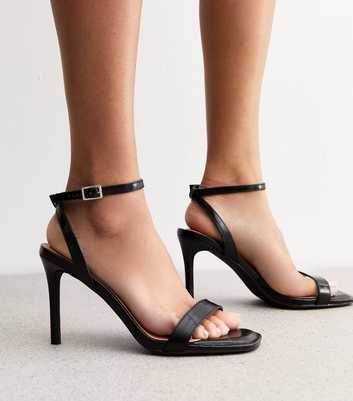 Black Snakeskin Effect Faux Leather Stiletto Sandals