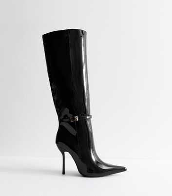 Black Patent Stiletto Heel Knee High Boots