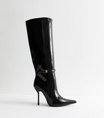 Black patent high heel boots on sale