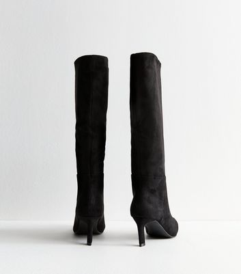 Black suede kitten heel knee high boots online