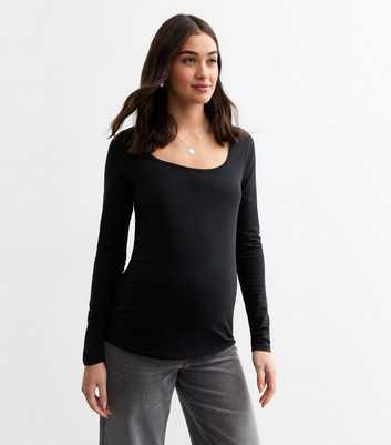 Maternity Black Scooped Neck Top