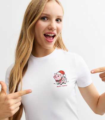 Girls White Christmas Merry Pigmas Jersey T-Shirt