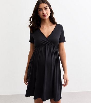 Maternity Black Wrap Style Jersey Dress | New Look