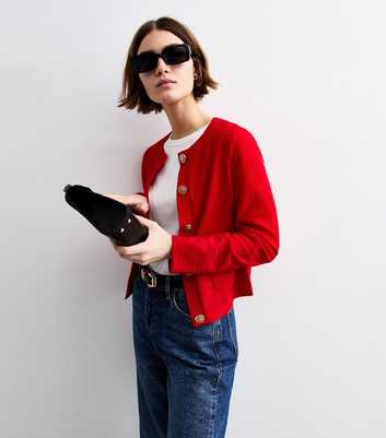 Red Boucle Jersey Cardigan 