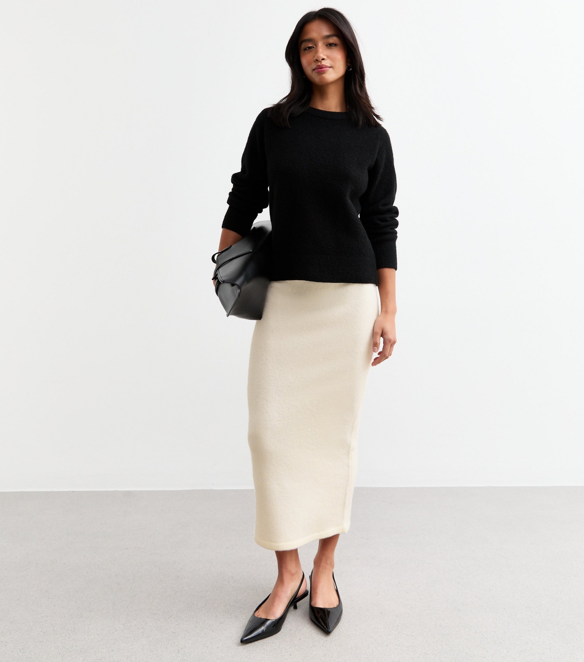 Women's Petite White Knit Midi Skirt New Look